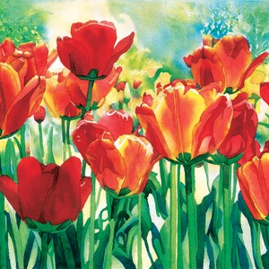 Original Flower Watercolor Painting, Original Tulip Painting, Tulip Flower Art, Tulip Wall Art, Red Flower Painting, Floral Watercolor