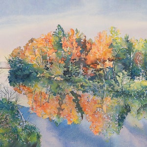 Impression de peinture de paysage de lac, aquarelle de scène de lac, impression d'art de paysage de lac, art de lac de couleur d'automne, art de mur de paysage de lac, lac Supérieur
