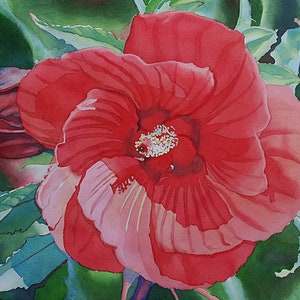Original Flower Watercolor, Original Hibiscus Painting, Hibiscus Flower Art, Hibiscus Wall Art, Red Flower Painting, Floral Painting