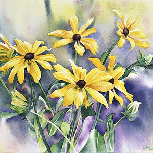 Blackeyed Susan Watercolor,  Flower Watercolor Greeting Card, Flower Watercolor, Blackeyed Susan Print, Yellow Flower, Flower Note Card