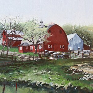Farm Painting, Barn Painting, Farm Art Print, Barn Art Print, Red Barn, Traditional Family Farm, Barn Landscape, Farmhouse Wall Art