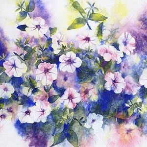 Petunia Painting Print, Petunia Art Print, Petunia Watercolor, White Purple Flower Painting, Floral Watercolor Print, White Purple Botanical