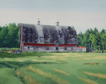 Farm Painting, Barn Painting, Farm Art Print, Barn Art Print, Red Barn, Traditional Family Farm, Barn Landscape, Farmhouse Wall Art