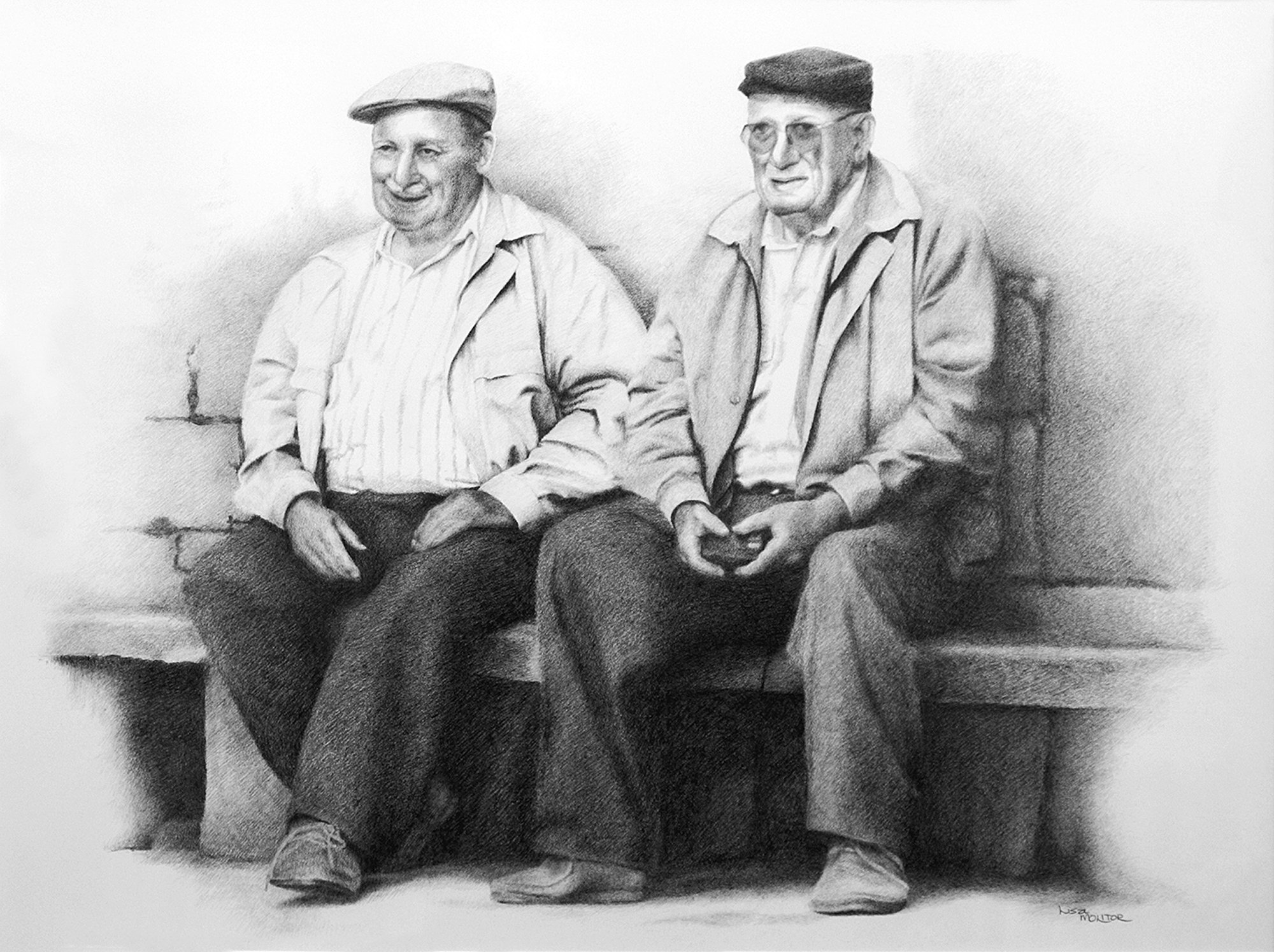 Old Man Sitting On Bench Drawing