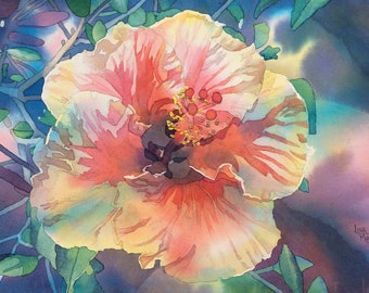 Hibiscus Flower Painting, Hibiscus Watercolor, Hibiscus Art Print, Colorful Flower Watercolor, Flower Painting, Colorful Botanical Art