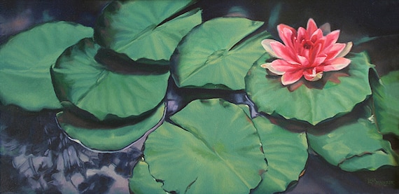 Lily Pad Lotus Flower Painting Print Lily Pad Painting Lily Etsy