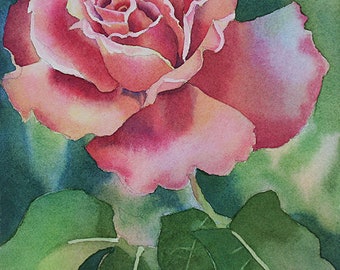 薔薇　バラ　水彩画　花の絵　ホワイトワトソン紙　美術　アート　インテリア　絵画 バラ（薔薇）・ローズの透明水彩画 白薔薇 花の絵 F6 原画