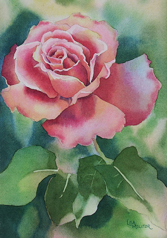 Rose Schilderij Print Rose Art Print Rose Aquarel Bloem schilderij van rozen Roze Botanische Roze Bloem Art Rose Lover Rose Wall Art