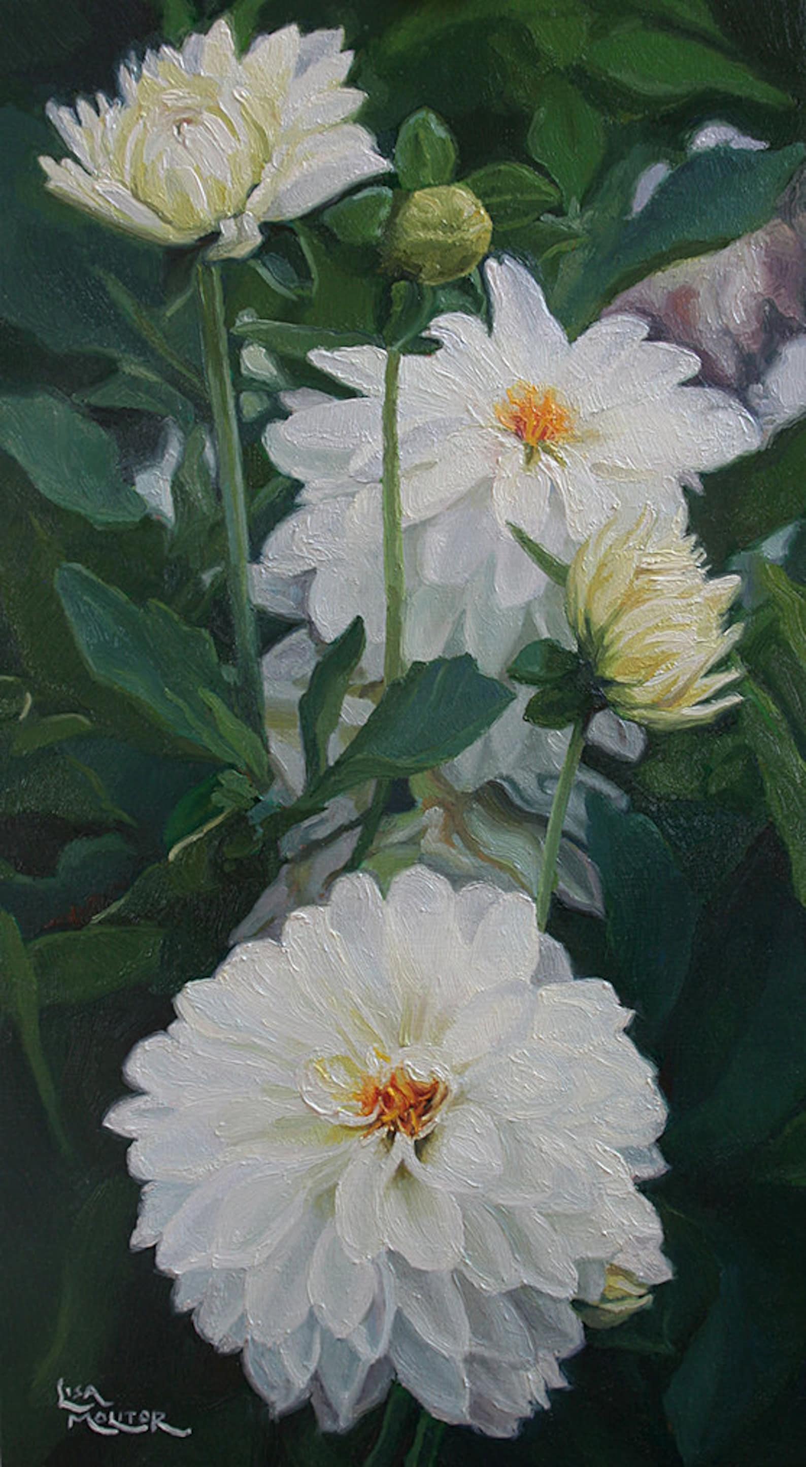 Dahlia Flower Painting Print Flower Oil Painting Dahlia Etsy