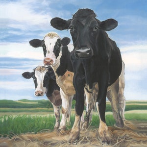 Cow Oil Painting Greeting Card, Framable Cow Card, Cow Print, Holstein Cow Greeting Card, Cow Card, Farm Animal Art, Cow Wall Decor