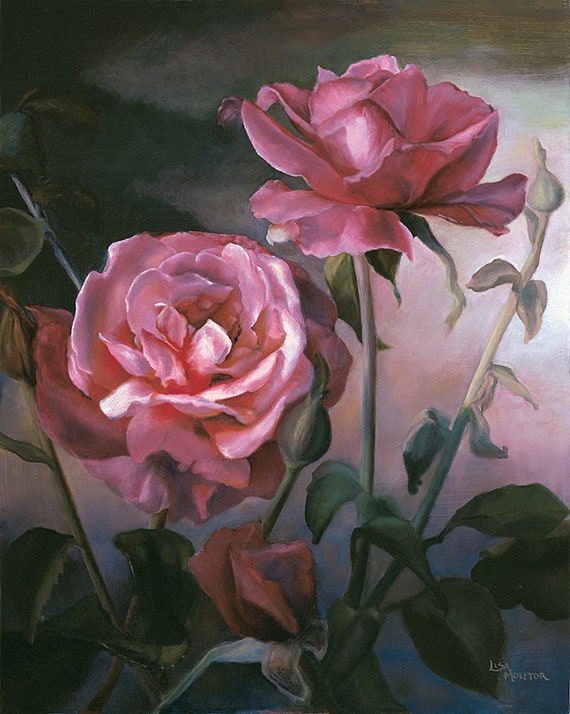 バラの絵画プリント、バラの花のプリント、バラの油絵、バラの花