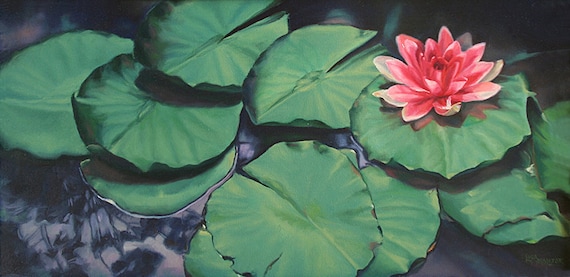 Lily Pad Painting, Lotus Flower Painting, Lily Pad Art, Lotus