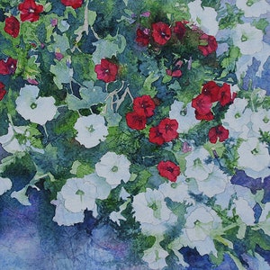 Petunia Painting Print, Flower Watercolor, Petunia Art Print, Petunia Watercolor, White Red Flower Art, Petunia Wall Art. Botanical Print