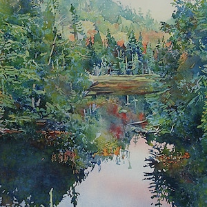 Lake Landscape Painting Print, Lake Scene Watercolor, Lake Landscape Art Print, Shoreline Painting, Lake Landscape Wall Art, Waterscape Art
