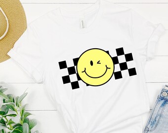 Checkerboard Winking Smiley svg, png, and dxf cut sublimation cricut clipart files checkered smiley face
