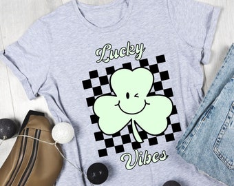 Lucky Vibes Checkerboard Shamrock St Patricks Day svg, png and dxf clipart layered cut file Cricut/Sublimation/Silhouette NEW St Patty's Day