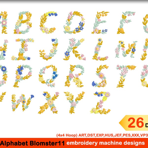 Alphabet Blomster11 embroidery machine designs,Floral Embroidery,Embroidery design,Alphabet,Instant download,Alphabet machine design