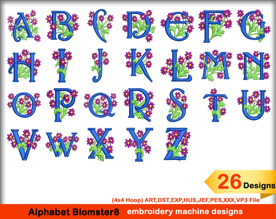 Alphabet Blomster8 Embroidery Machine Designs,floral Embroidery