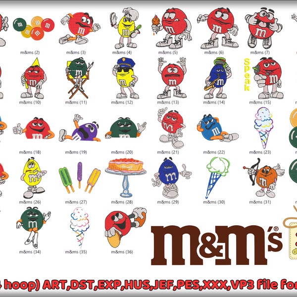 M and MS Machine Embroidery Designs,Mm&ms Embroidery,m and ms clipart,,Instant Download,Layered file, face cartoon embroidery