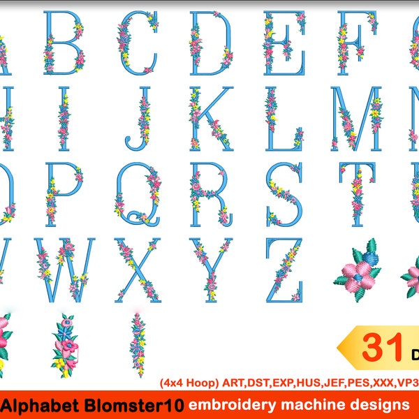 Alphabet Blomster10 embroidery machine designs,Floral Embroidery,Embroidery design,Alphabet,Instant download,Alphabet machine design