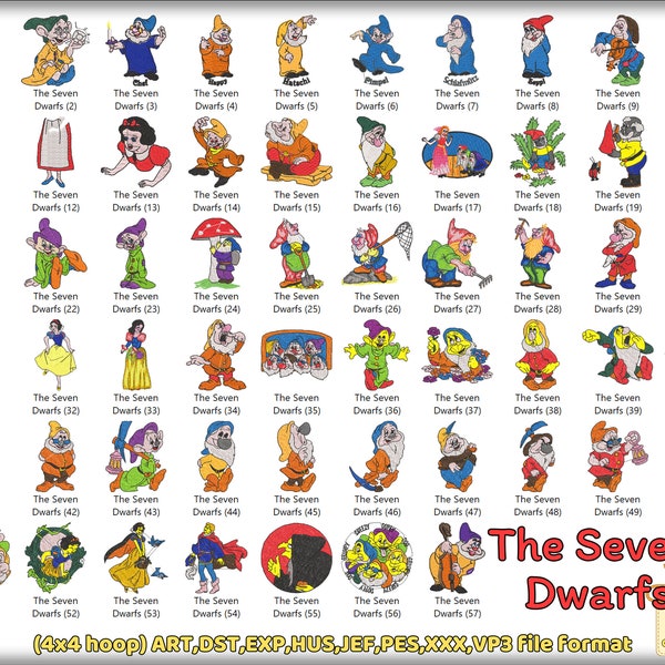 The Seven dwarfs Embroidery Designs, Snow White Embroidery Designs, Embroidery files,Princess Embroidery Designs,Snow white sag download