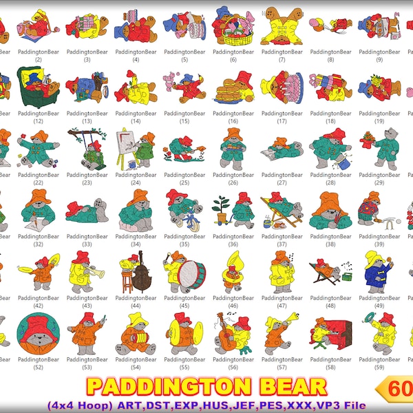 Paddington bear machine embroidery design,Cute Bear embroidery,Bear embroidery design,Instant download,Teddy bear embroidery,60 Designs