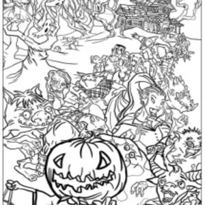 Printable Halloween Coloring PageInstant DownloadDigital File Halloween Haunted House and Moon10 x 8 Printable