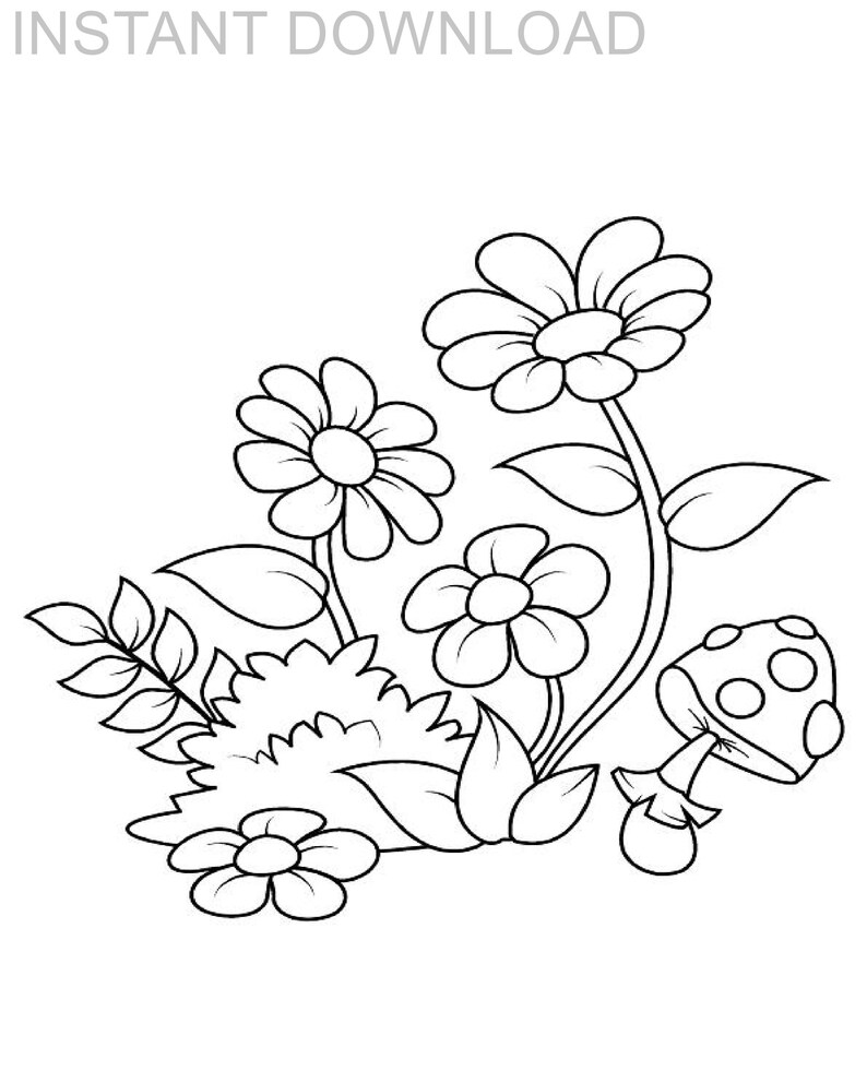 printable flower coloring pageinstant downloaddigital etsy