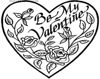 Printable Be My Valentine Heart Coloring Sheet/Instant Download/Digital File/8" x 10" Printable Valentine/Adult Coloring Download