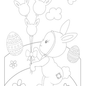 Printable Easter Bunny With Balloons &amp; Eggs Coloring Page Instant ...