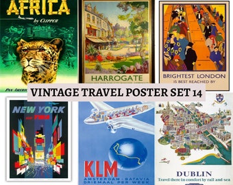 24 Vintage Travel Poster Images / Digital Download / Commercial Use / Clipart / /Vintage Travel Posters / Travel Poster Print / Set 14