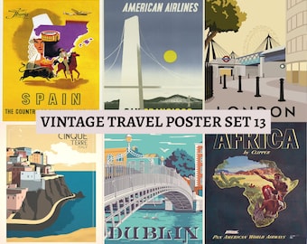 24 Vintage Travel Poster Images / Digital Download / Commercial Use / Clipart / /Vintage Travel Posters / Travel Poster Print / Set 13