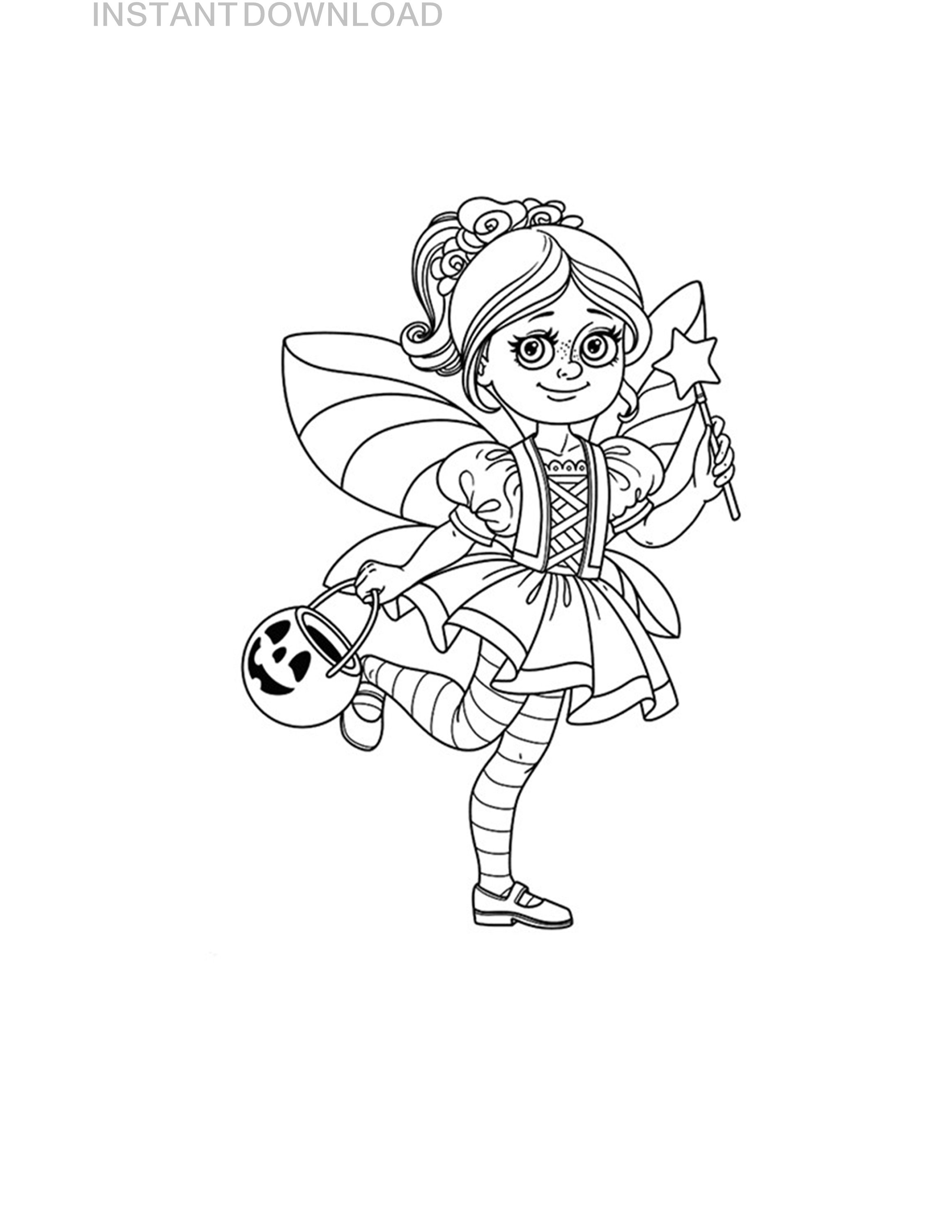Printable Halloween Princess Coloring Page Plus Bonus, Instant Download, Digital File 8.5