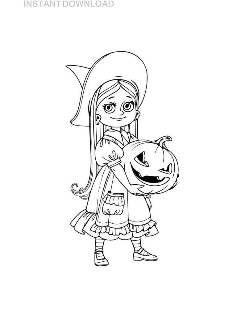 Printable Halloween Princess Coloring Page Plus Bonus Instant image 1