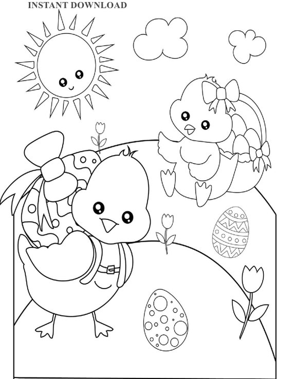 Printable Easter Chics Eggs Coloring Page Instant Download Digital File 8 X 10 Printable Easter Coloring Sheet Kids Coloring Download Etsy UK
