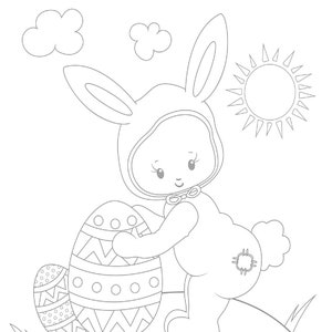 Printable Easter Bunny & Eggs Coloring Page Instant Download Digital