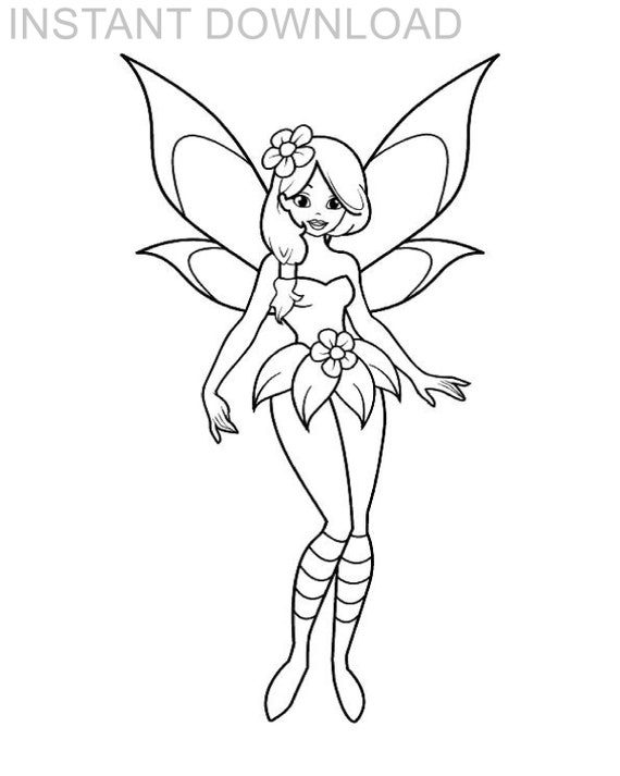 Download Printable Fairy Coloring Page Instant Download Digital Etsy