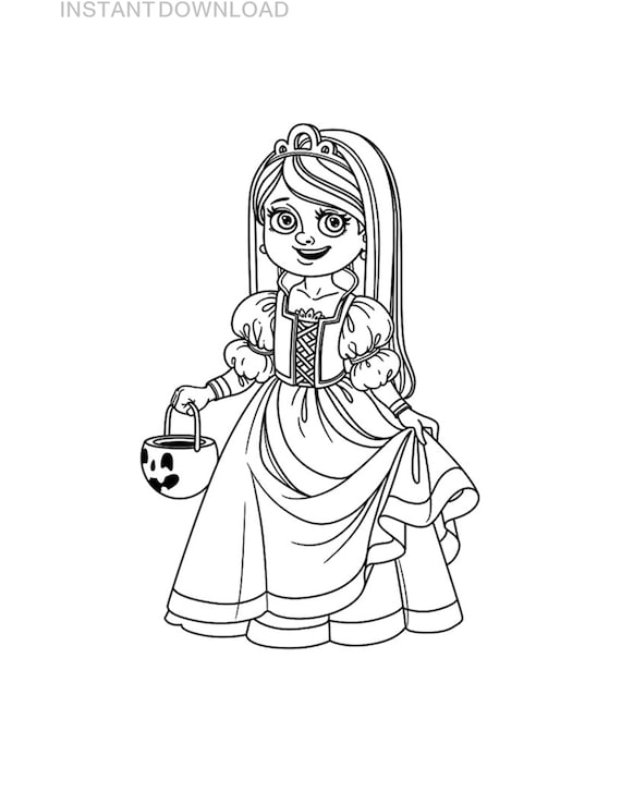 Printable Halloween Princess Coloring Page Plus Bonus Instant - Etsy