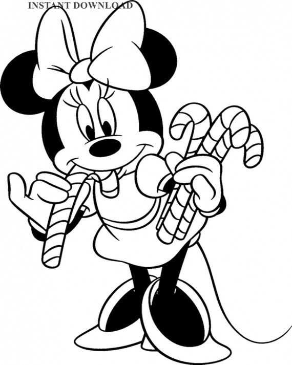 Printable Minnie with Candy Canes Christmas Coloring | Etsy