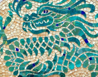 Chinese dragon - Stained glass mosaic, Round wall art, Chinese wall art, Dragon wall art, Dragon mosaic decor, Asian culture
