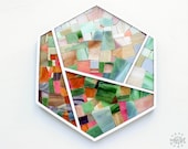Hexagon and Lines - Geometric Wall Art - Minimalist Living Room Decor - Stained Glass Mosaic on Plywood Base