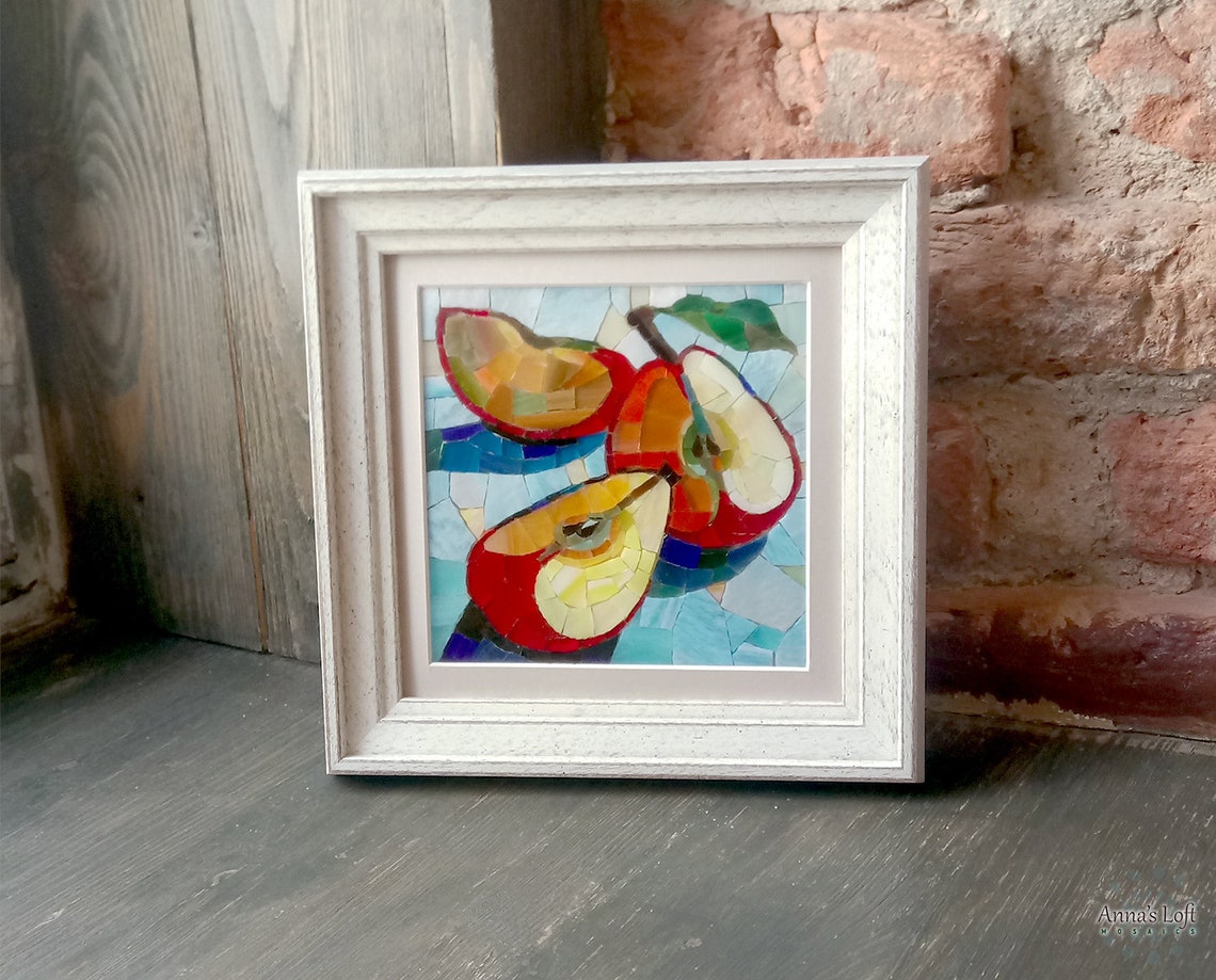 Mosaic kitchen wall art Stained glass apples Etsy