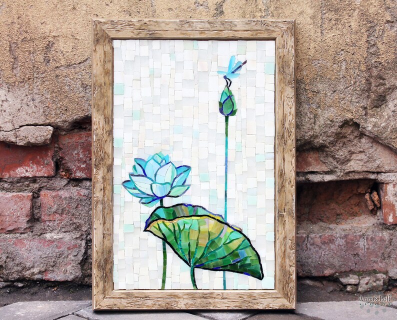 Blue lotus flower Stained glass mosaic wall art Nature Etsy