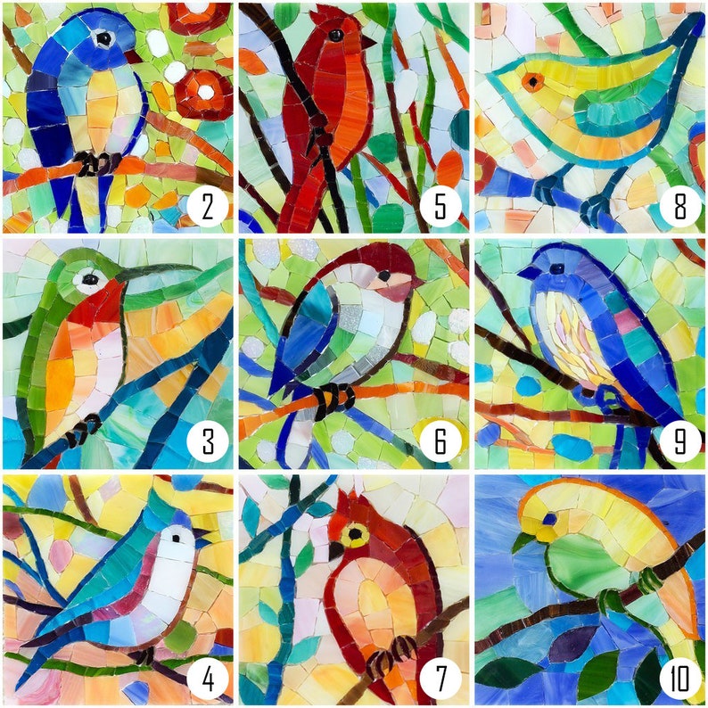 Little bird on a branch Stained glass mosaic square wall art Etsy