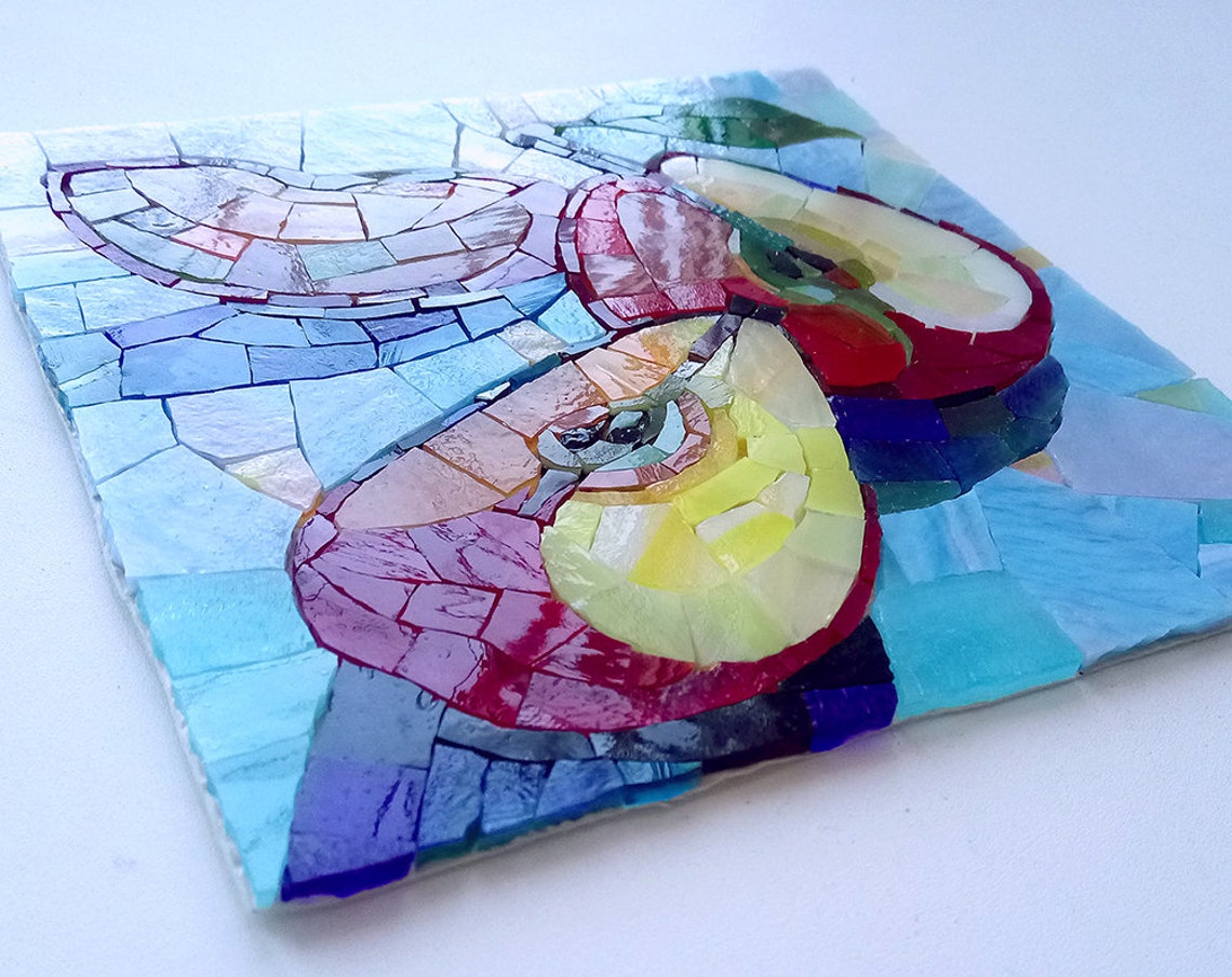 Mosaic kitchen wall art Stained glass apples Etsy