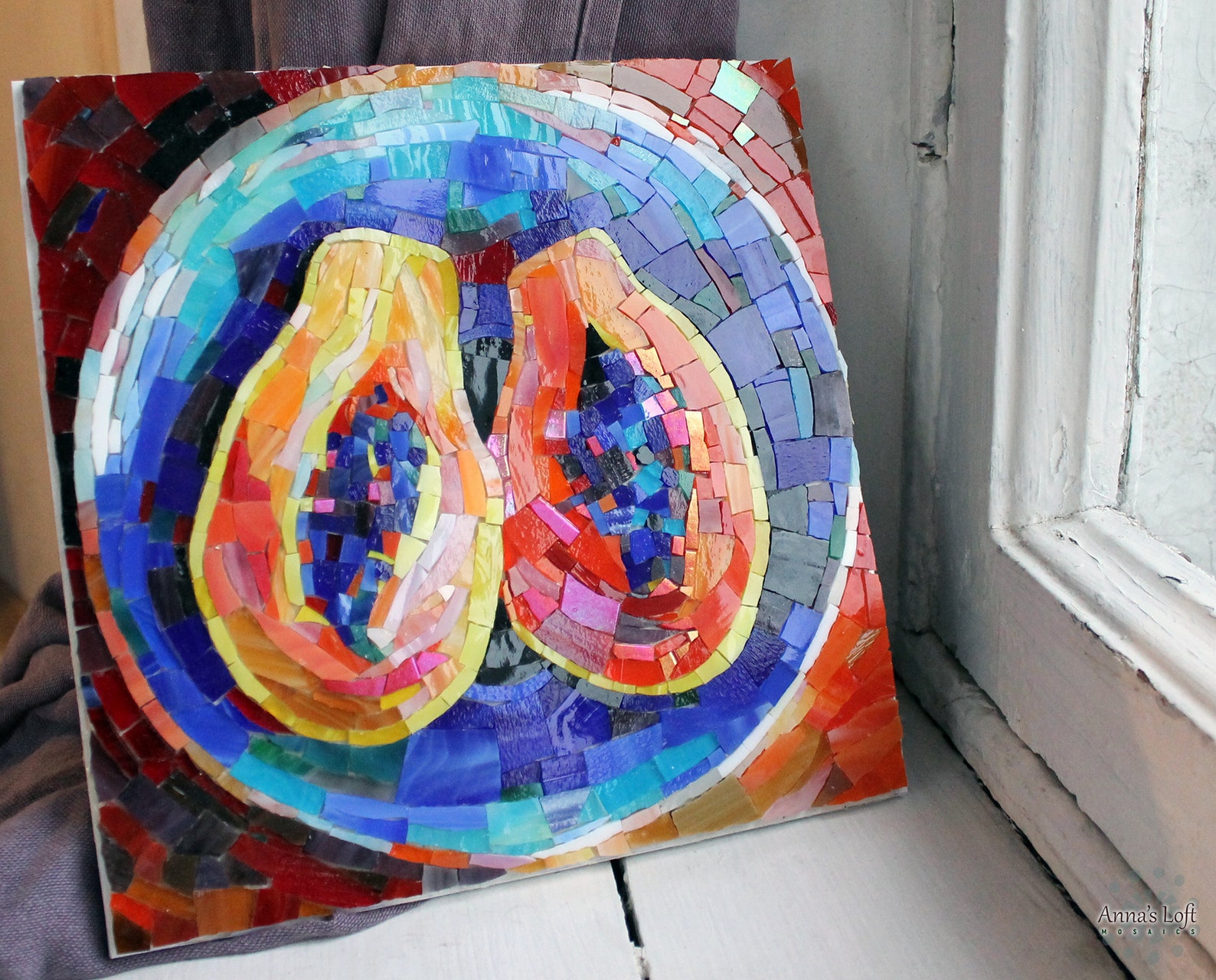 Papaya Stained Glass Mosaic Still Life Square Kitchen Wall Etsy