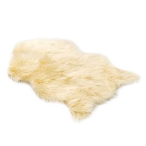 Luxuriously Soft Faux Sheepskin Area Rug | Petite 2 x 3 ft | Natural Off-White with Yellow Tip Dye