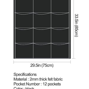 Puede incluir: Un macetero de pared vertical de fieltro negro con 12 bolsillos. El macetero mide 85 cm de alto y 75 cm de ancho. Especificaciones: Material: fieltro grueso de 2 mm, N&uacute;mero de bolsillos: 12 bolsillos, Color: negro, Capacidad de carga: cada bolsillo alrededor de 1,2 kg