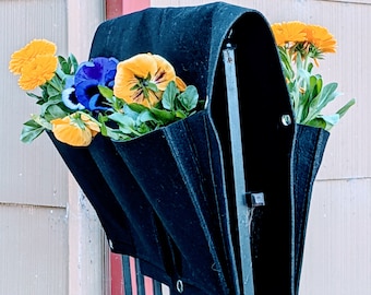 6 Pocket Hanging Saddlebag Planter, 100% recycled PET plastic. Super fast shipping! Hangs on both sides of the fence! Extra large pockets