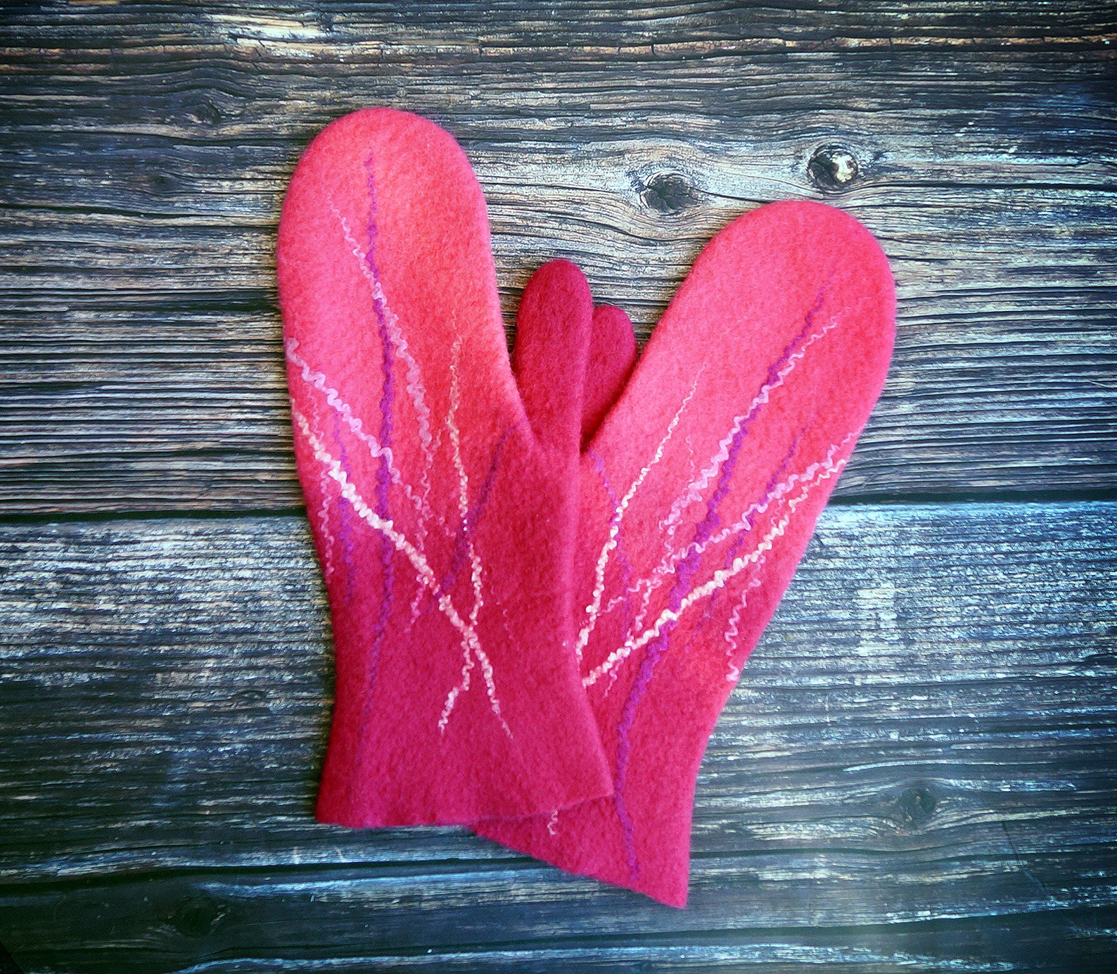 Mittens Warm Winter Felt Hot Pink Women's Pattern Mittens Etsy